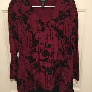 V neck fine knit tunic sweater